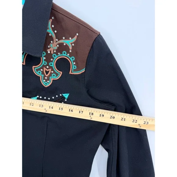 Panhandle Slim Womens L Western Shirt Black Embroidered Rhinestone Snap - Picture 9 of 11